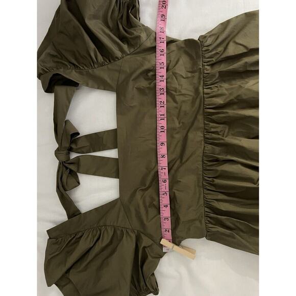 FOREVER 21 Baby Doll Mini Dress Women's Size L Olive Green 100% Cotton Y2K - Picture 12 of 14